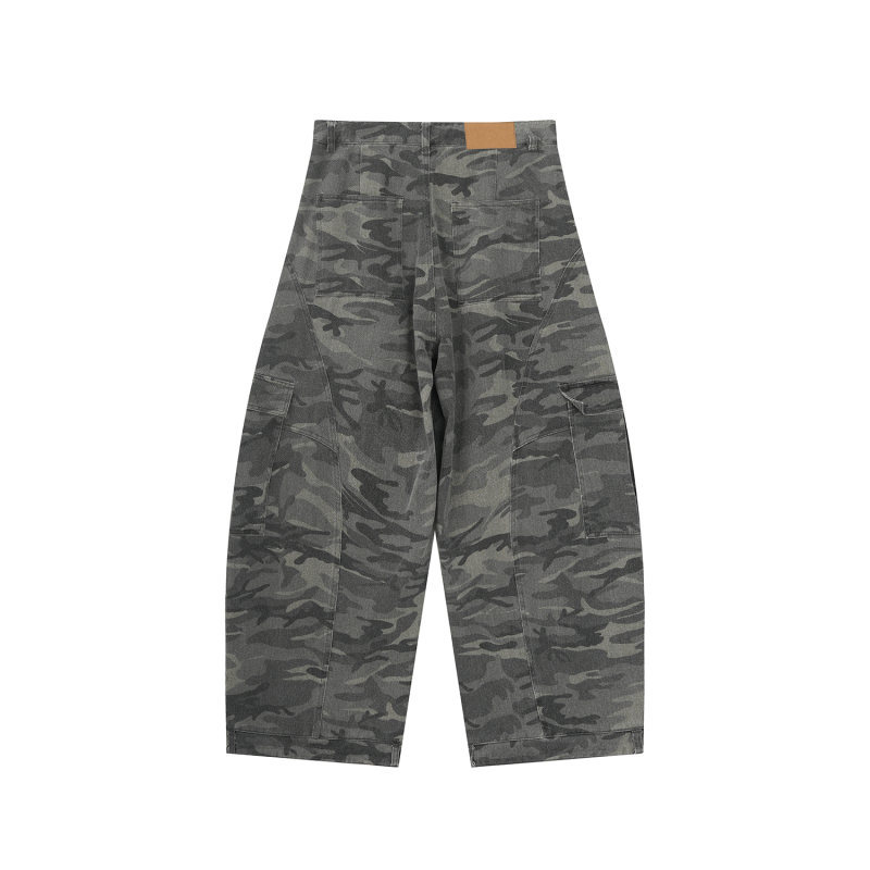 Camouflage Cargo Wide-Leg Pants Unisex Loose Casual Vintage Knife-Edge Trousers