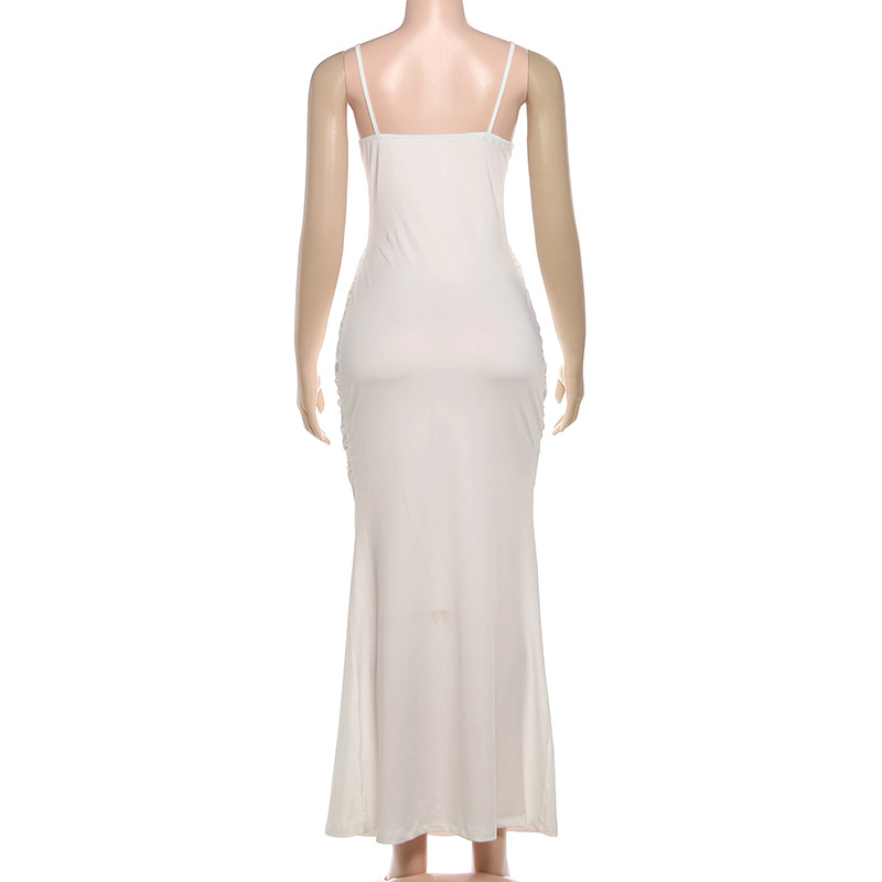 Spaghetti Strap High Waist Open Back Dress
