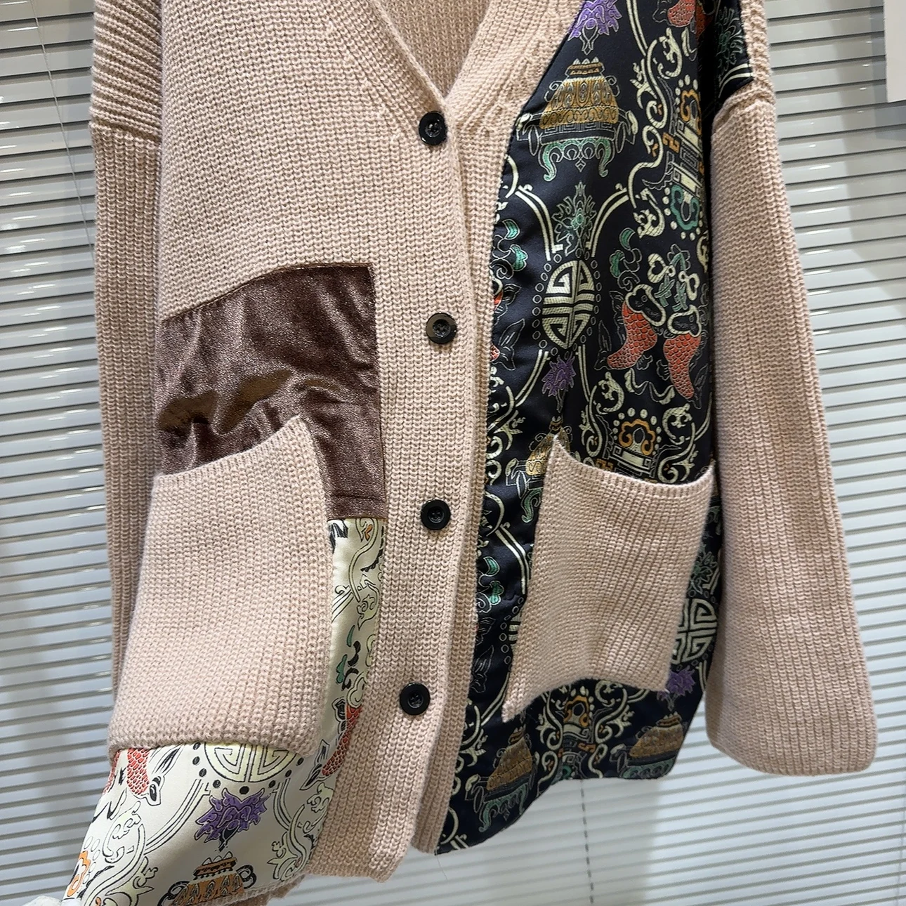Retro Mesh Patchwork Front Closure Cardigan