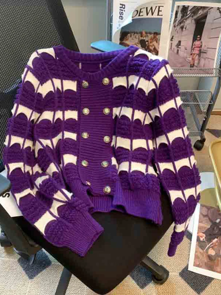 Oversized Overlap Front Two-Tone Acrylic Sweater