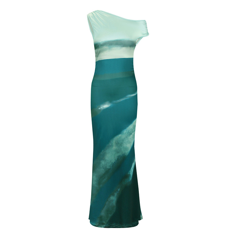 Sleeveless Patterned Body-Hugging Long Side Split Dress