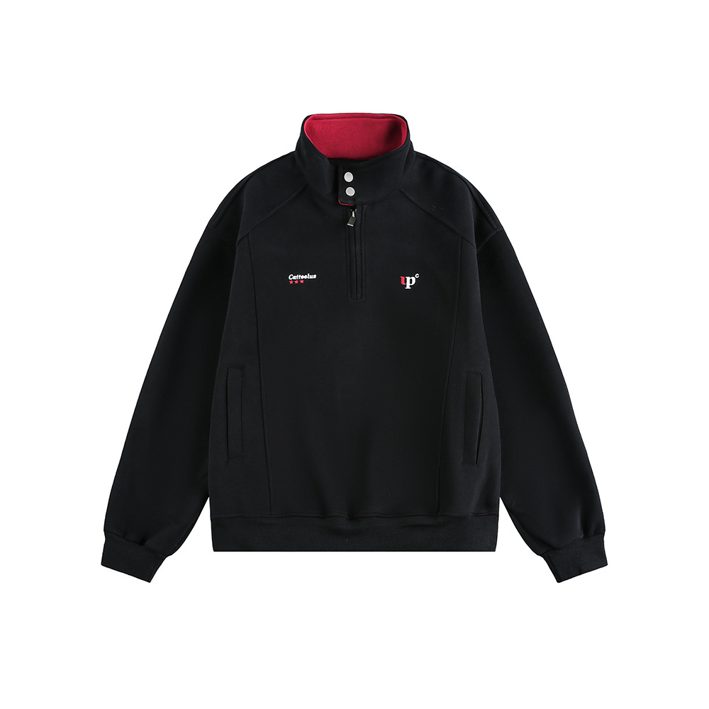 American Trend Partial Zipper Long Sleeve Sweatshirt