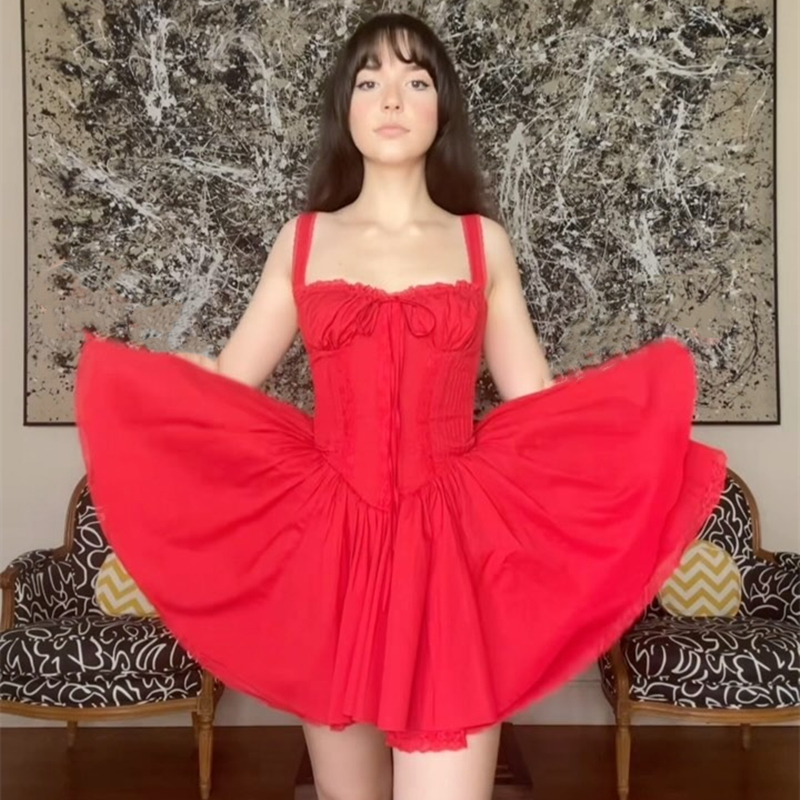 Strapless Dress Women Summer Atmosphere Slimming Red Date Short Dress