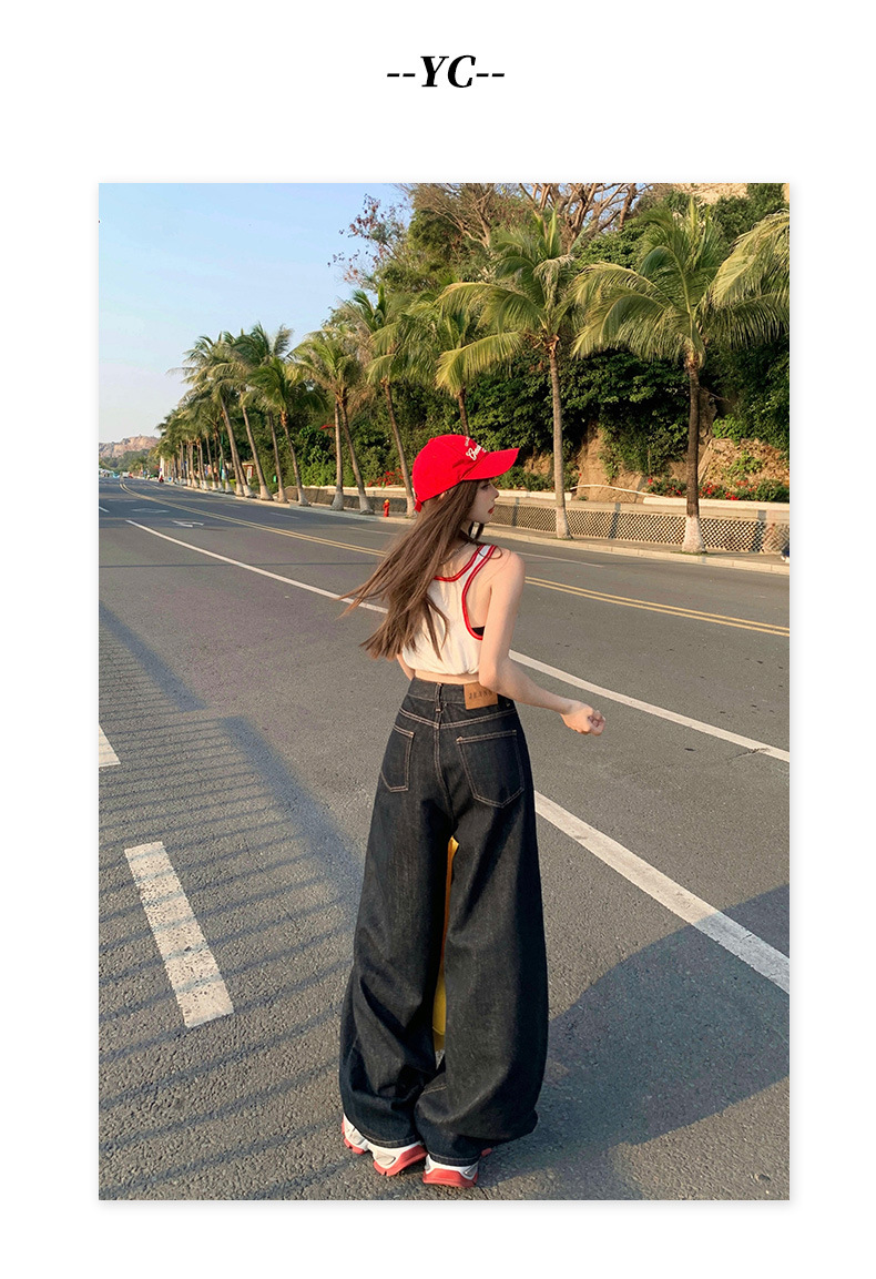 Loose Wide-Leg Jeans for Women Casual Drop-Crotch Pants with Drapey Patchwork Design
