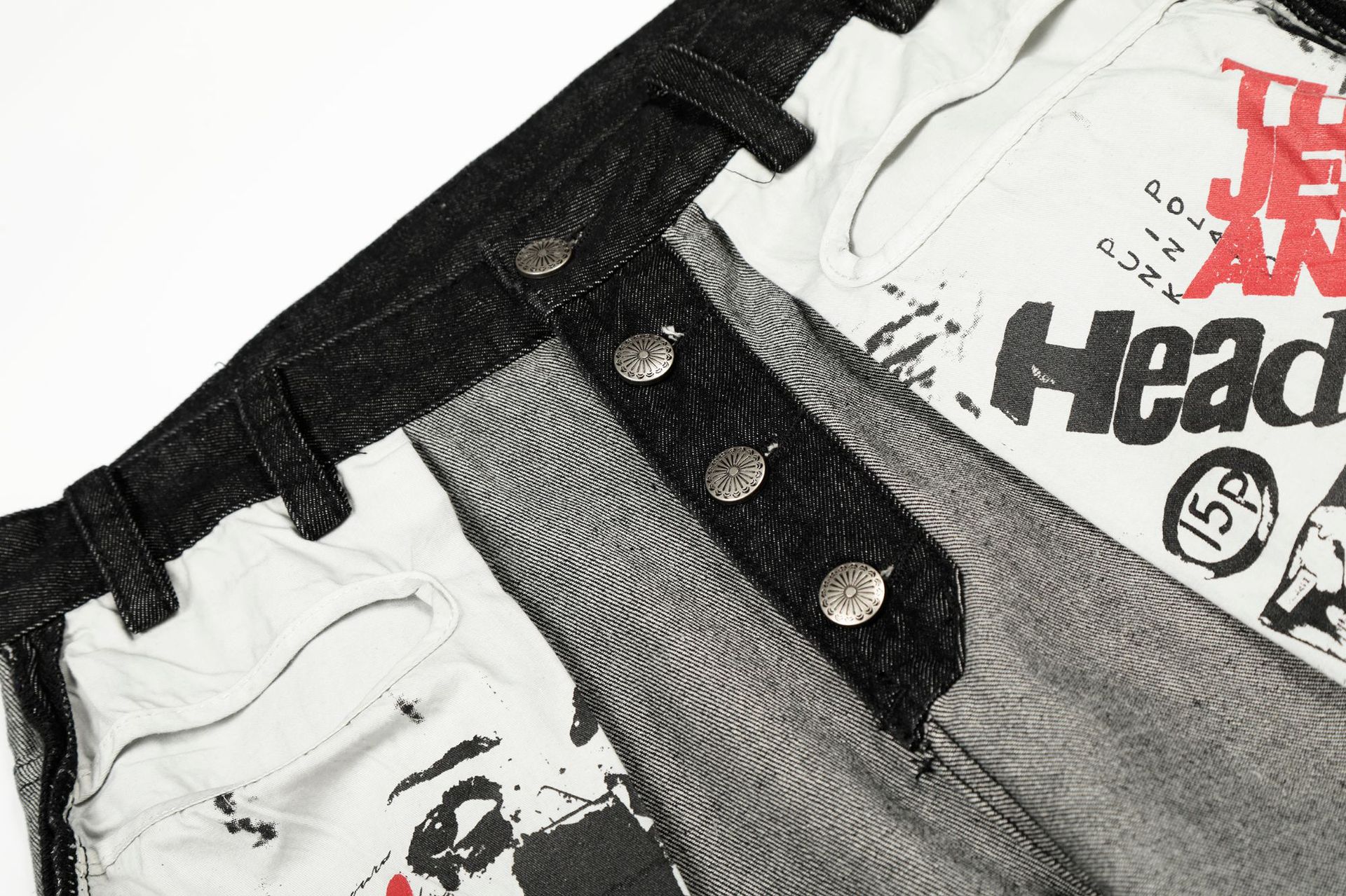 Street Style Printed Deconstructed Asymmetrical Design Loose Fit Unisex Jeans