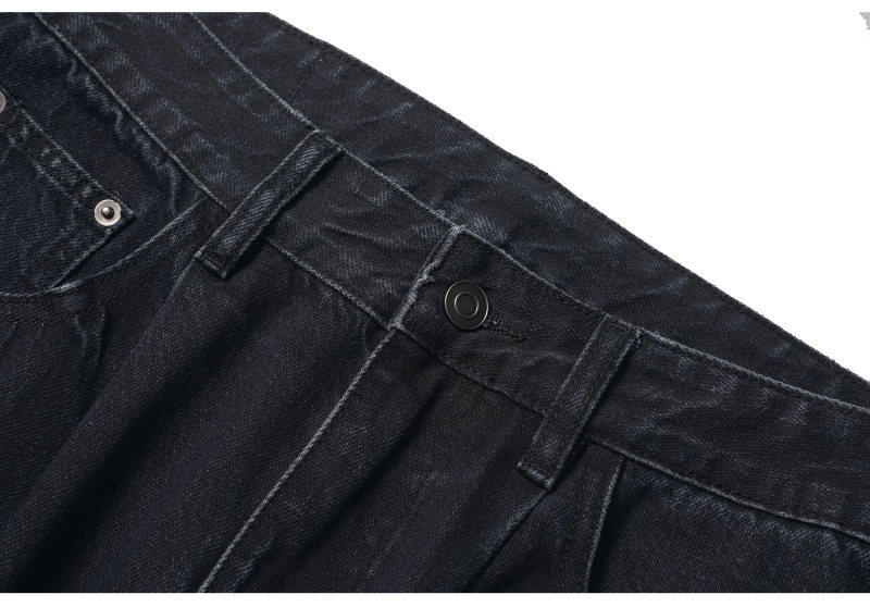 Washed Distressed Wide-Leg Straight Leg Denim Pants