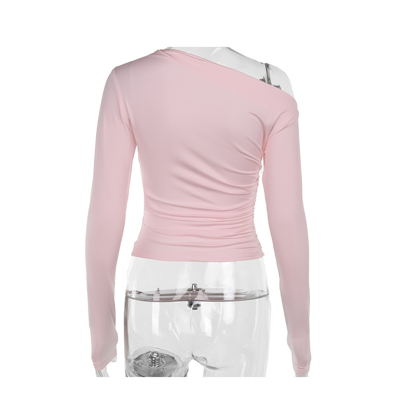 Diagonal Neckline Polyester Spandex Top