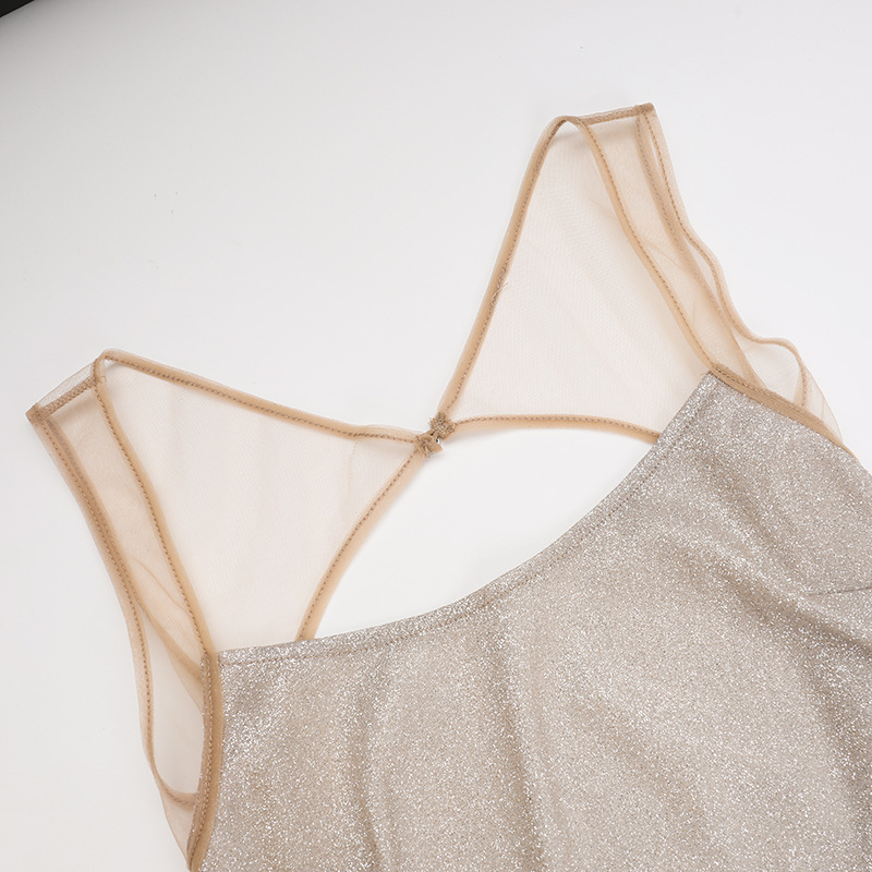 Shimmery Spaghetti Strap U-Neck Bodycon Maxi Skirt