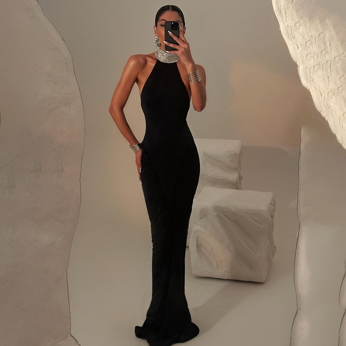 Halter Sleeveless High Waist Open Back Dress