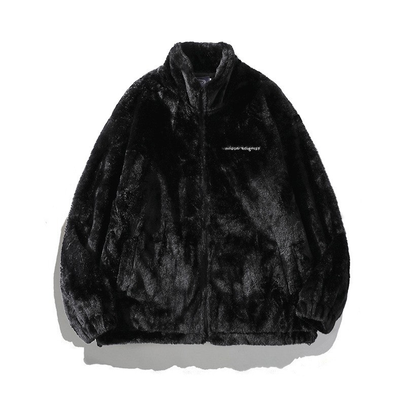 Stand-up Collar Faux Rabbit Fur Jacket Loose Quilted Thick Cotton Coat