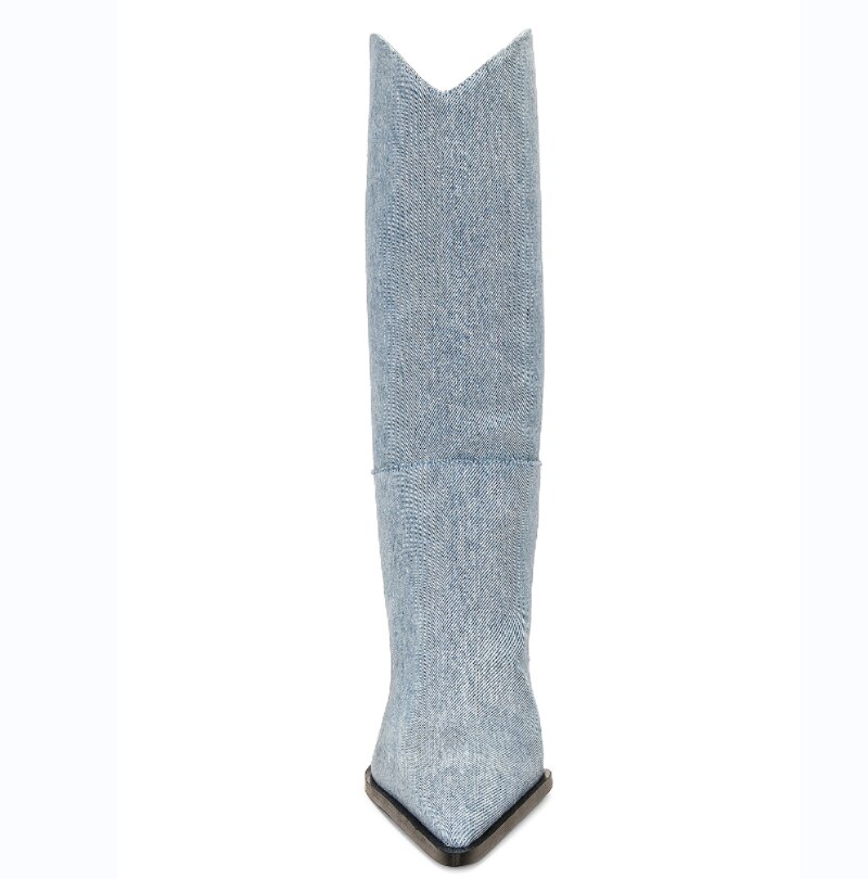 Processing time:7-15days after placing orders Autumn And Winter 2023 New Fashion Women's Boots Thick High Heel Pointed Toe Denim Knee Length Knight Boots Big Size Shoes