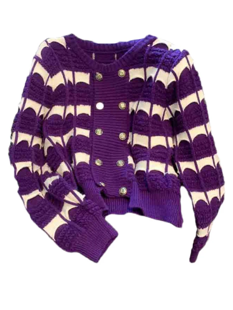 Oversized Overlap Front Two-Tone Acrylic Sweater
