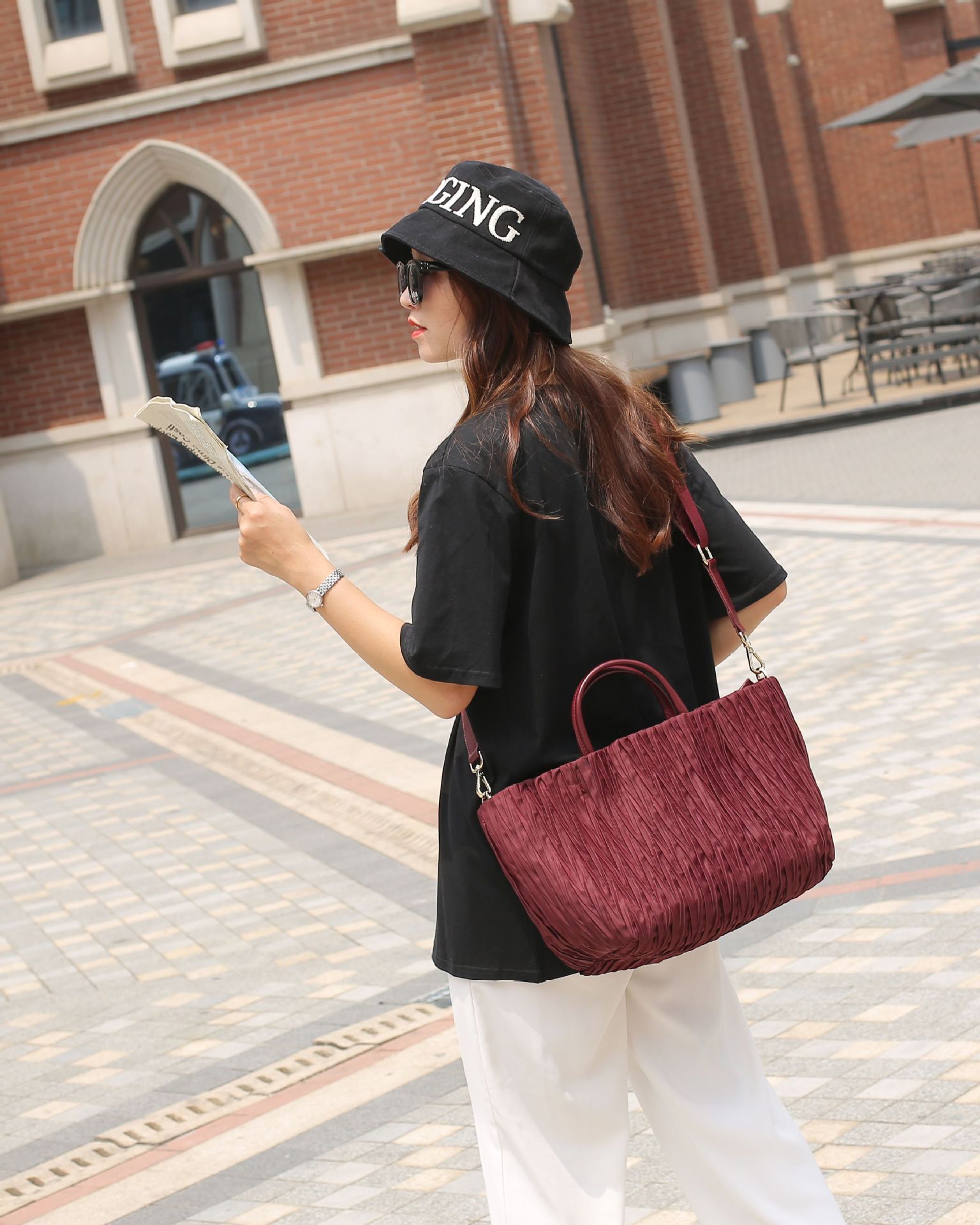 High Quality Large Tote for Women Handbags and Purses Waterproof Linen Oxford Fold Pattern Travel Shoulder Toes Shopper Bag 2021