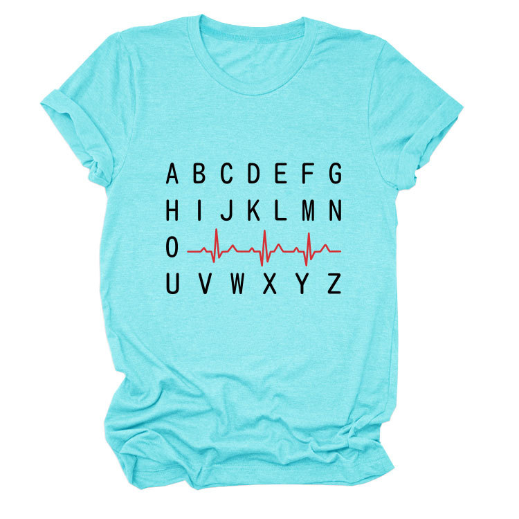 Ladies Geometric Print Round Neck Short Sleeve Tee