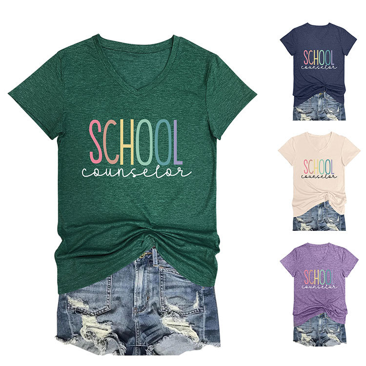 Ladies V-Neck Geometric Print Tee