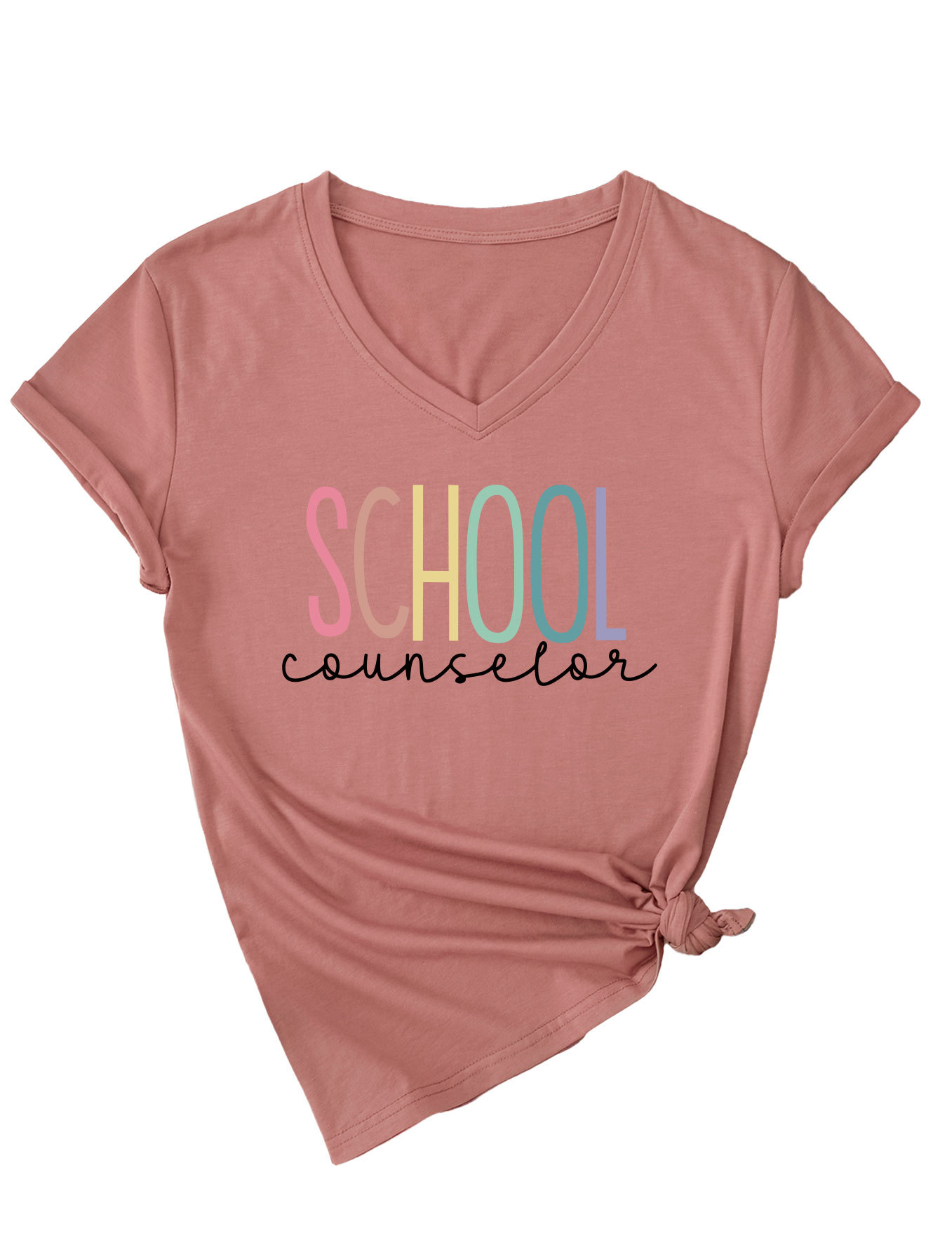 Ladies V-Neck Geometric Print Tee