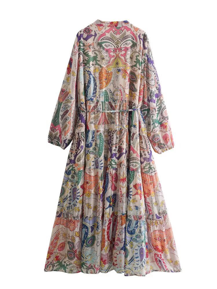 Women's Clothing V-neck Long-sleeved Printed Dress
