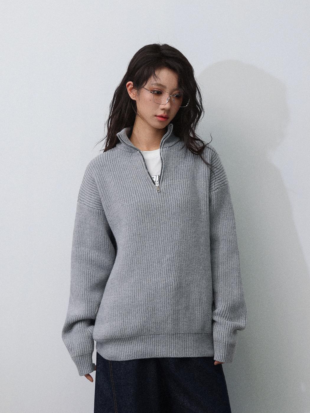 Classic Long Sleeve Mock Turtleneck Zip Sweater