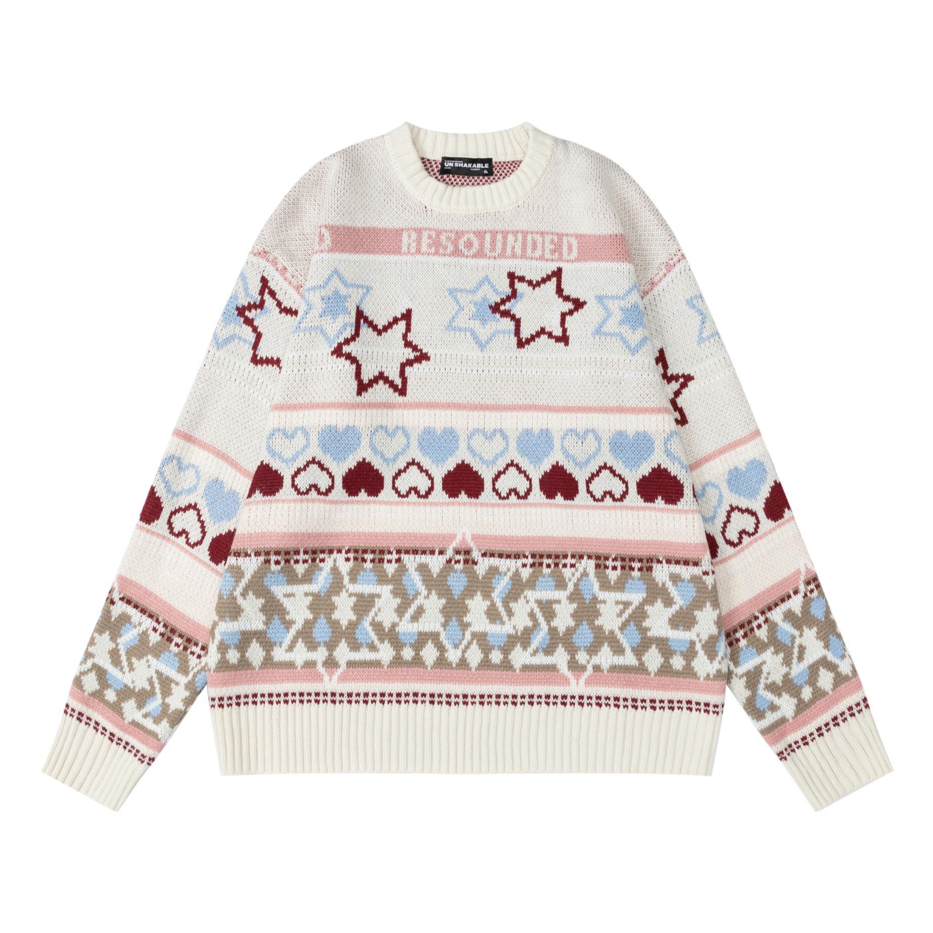 Retro Starry Knit Oversized Long Sleeve Sweater