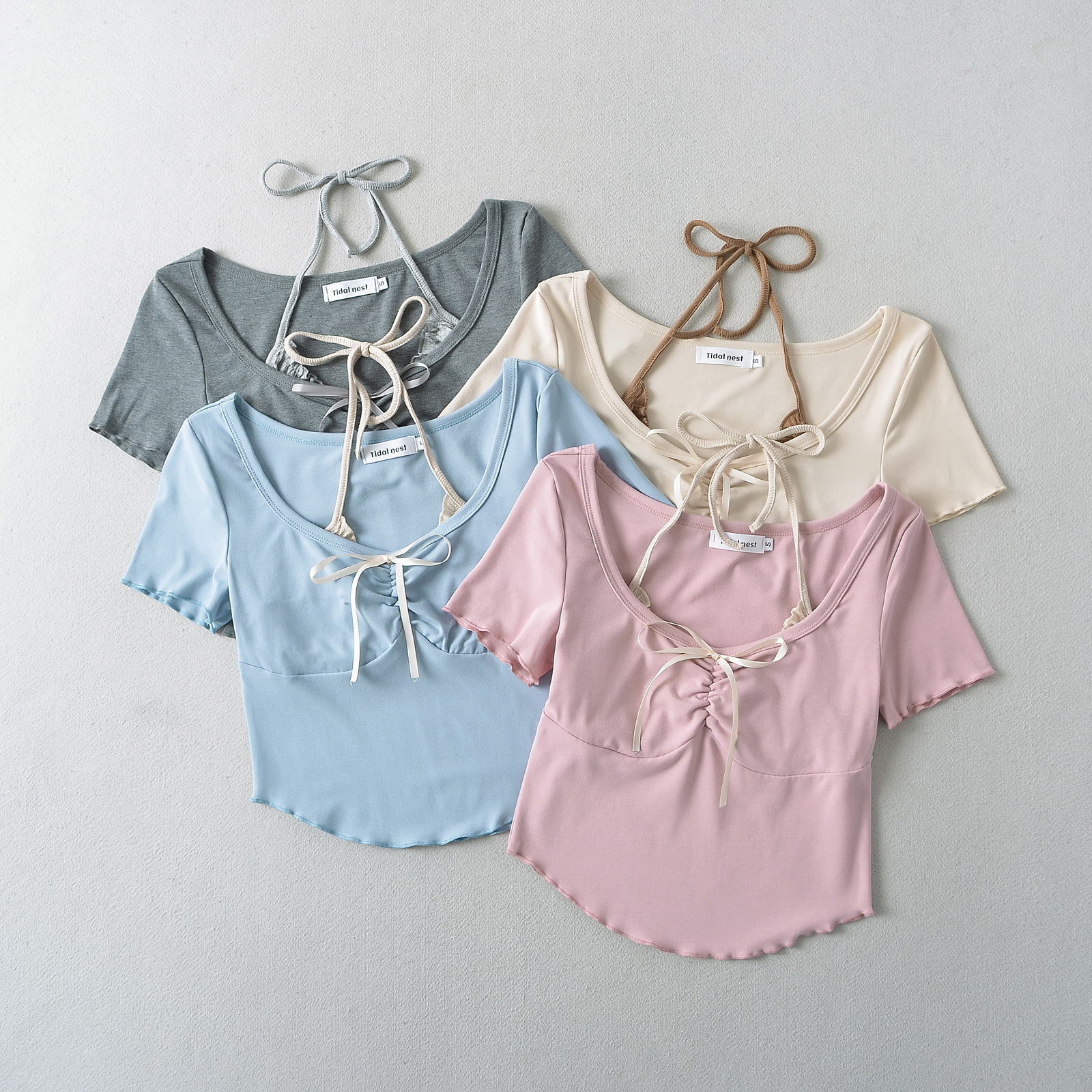 Faux Double Knot Short Sleeve Halter Top