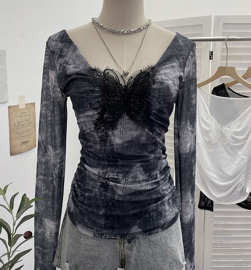 Plunging Neckline Long Sleeve Slim Fit Top