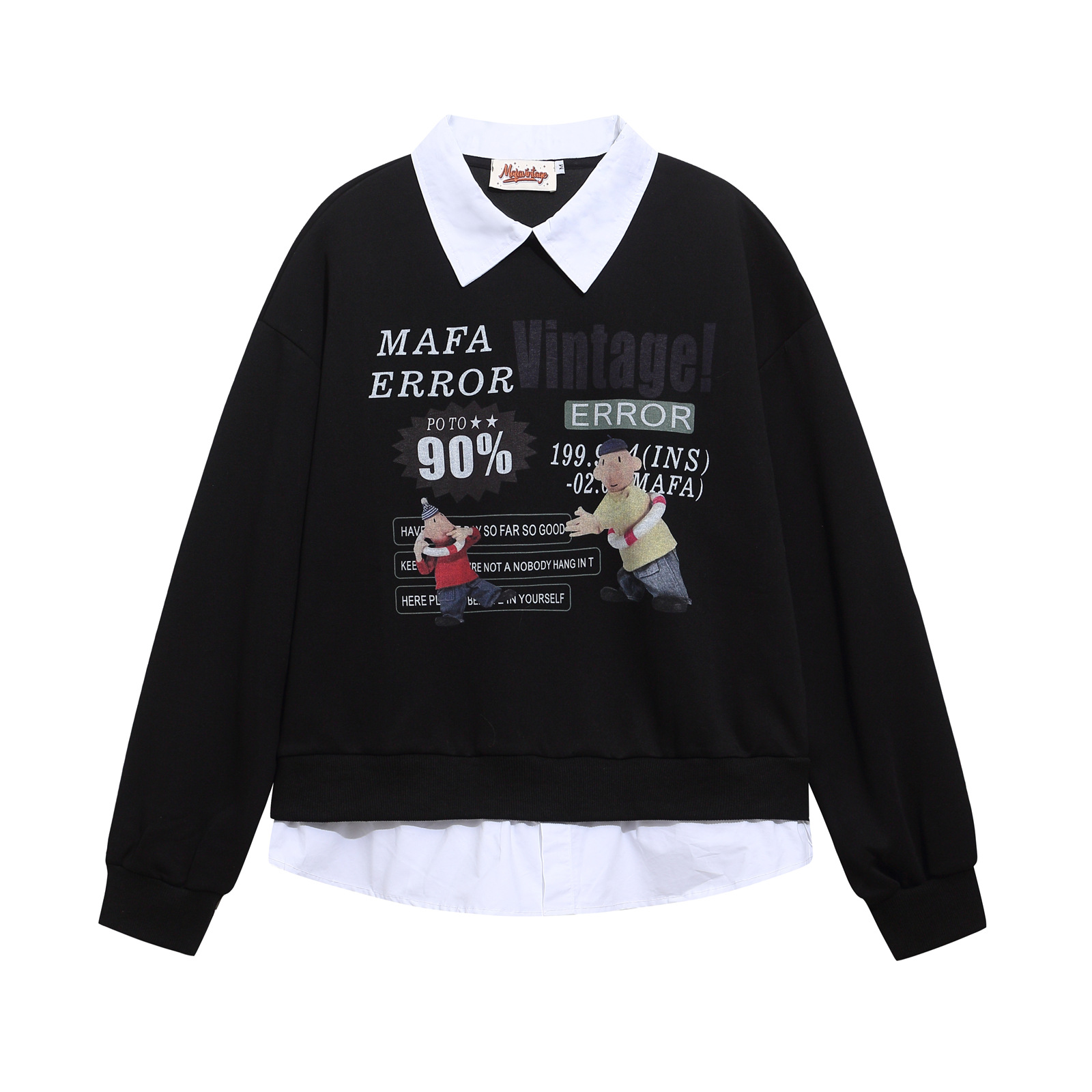 Vintage American Graphic Faux Layered Ribbed Collar Sweatshirt