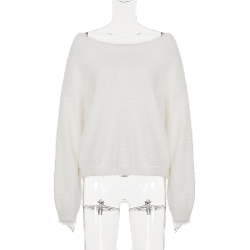 Ladies Relaxed Round Neck Plain Furry Sweater