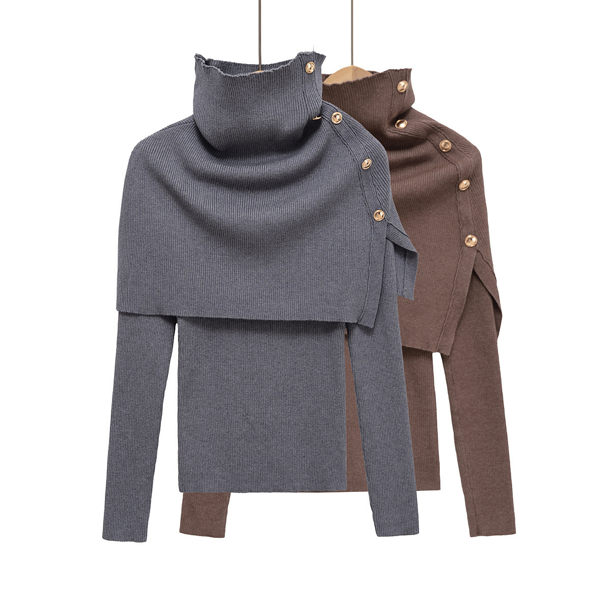 Turtleneck Cardigan and Full Sleeve Sweater Ensemble
