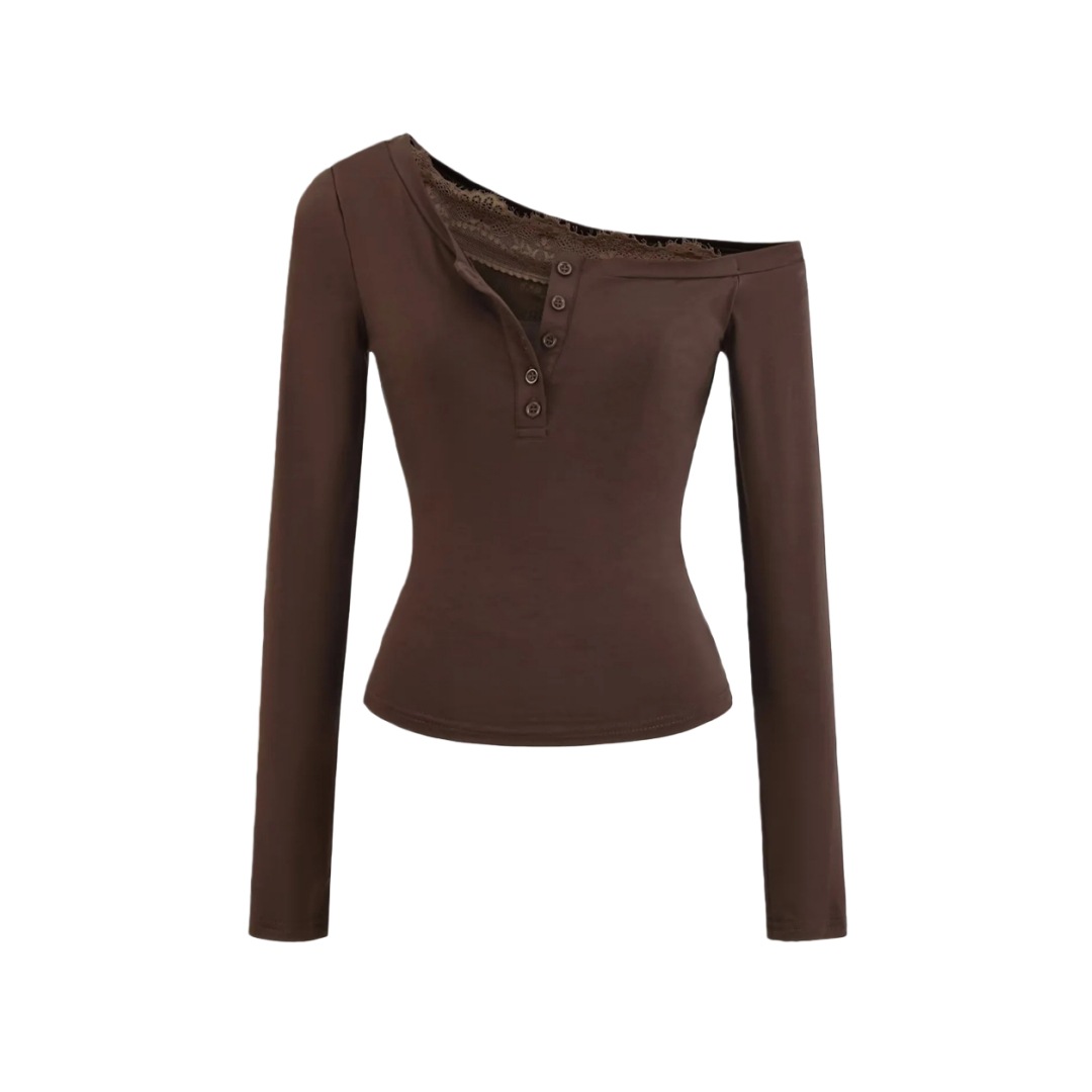 Ladies Plain Fitted Wrist-Length Angled Neck Tee