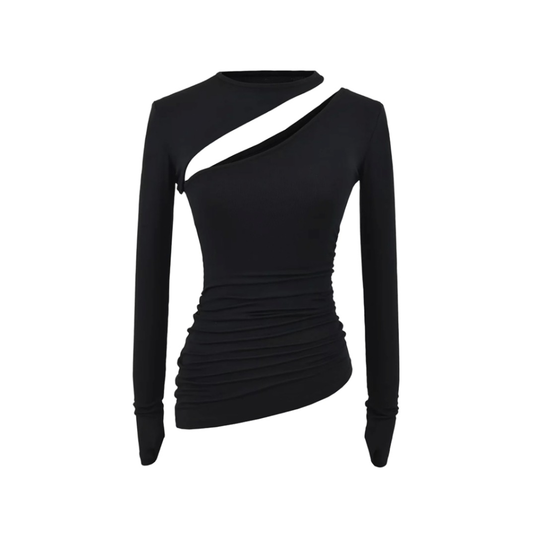 Irregular Collar Slim Removable Strap Full Arm Top