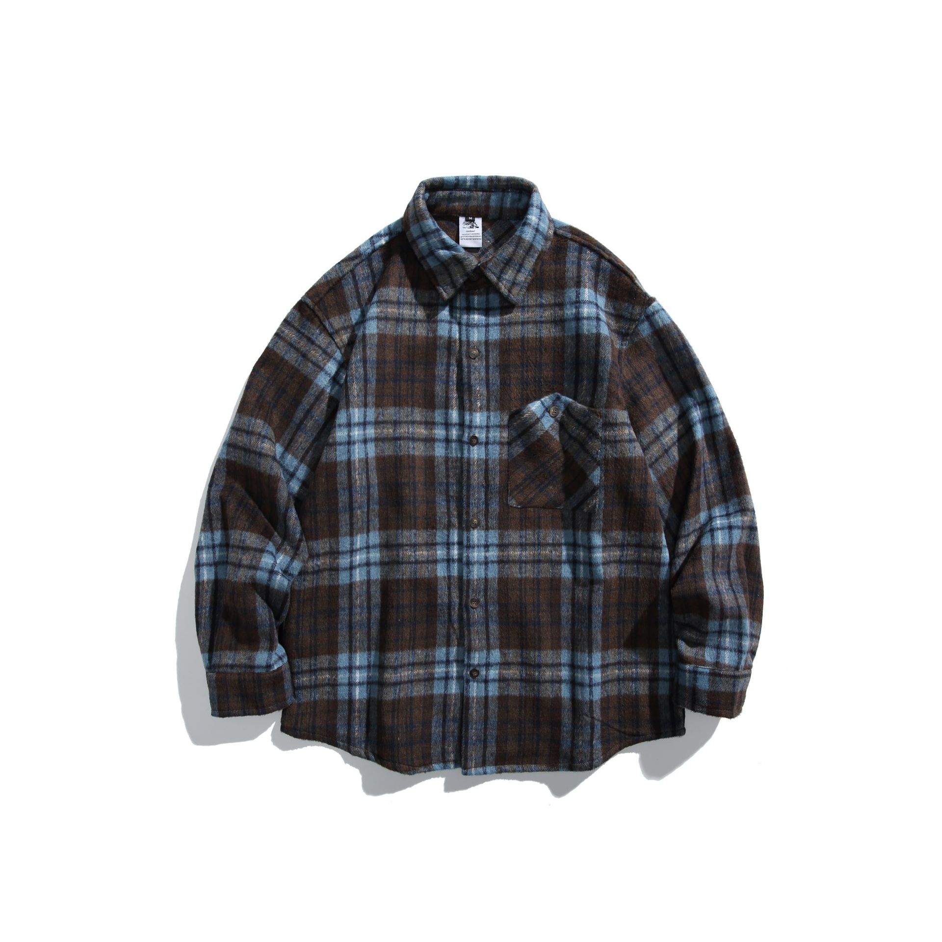 Oversized Two-Tone Checkered Polyester Appliqué Shirt