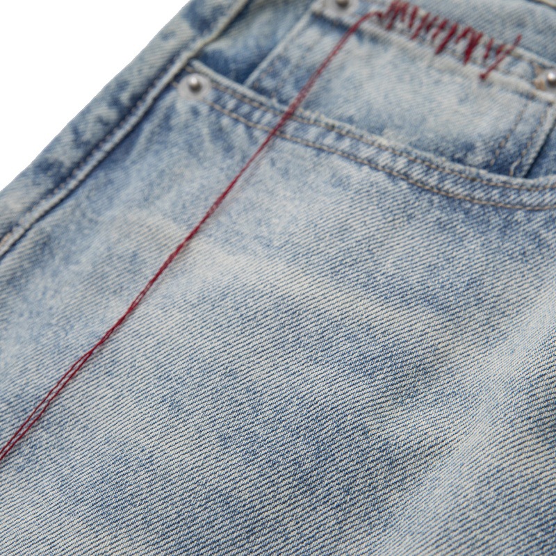 Heavy Washed Fleece Distressed Loose Casual Jeans Men