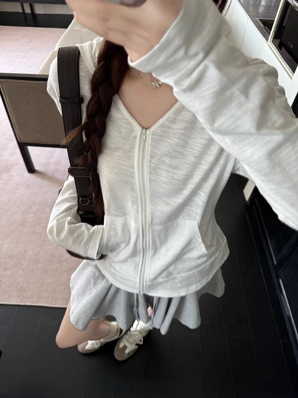 Cream Korean-Japanese Cardigan UV Hood Jacket