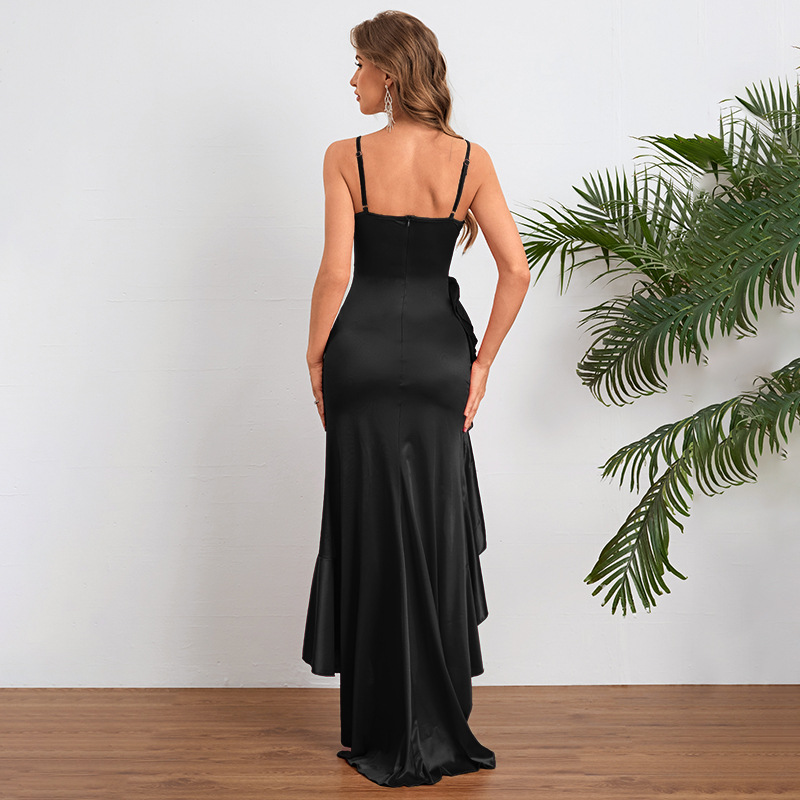 One-Shoulder Sleeveless Flounced Hem Polyester Spandex Dress
