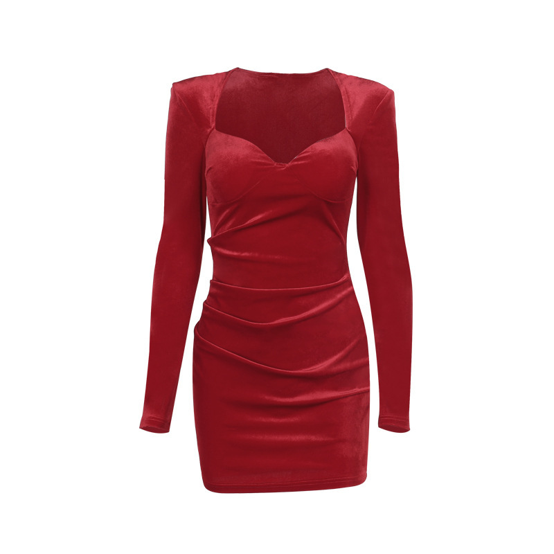 High Waist Bodycon V-Neck Full Sleeve Polyester Dress