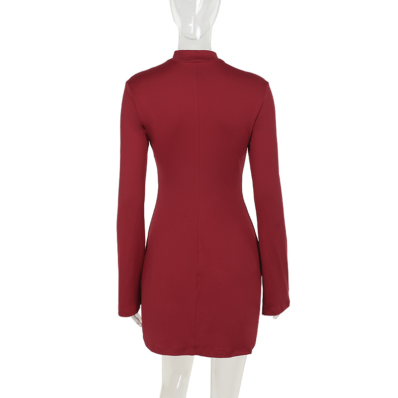 Mock Collar Solid Split Hem Bodycon Dress