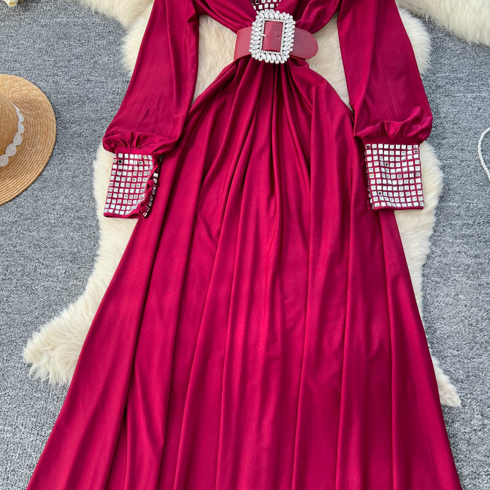 Commuter Cotton 3D Plunge High Waist Midi Dress