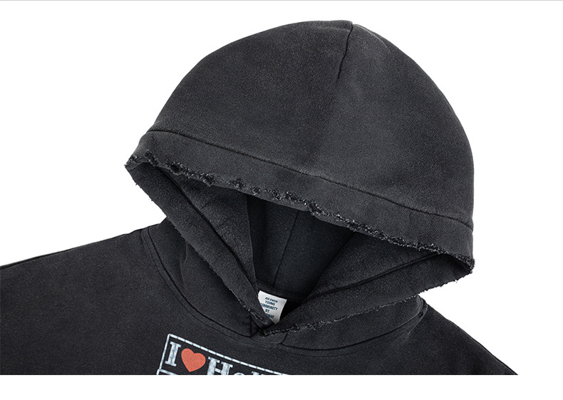 Ripped Hooded Sweatshirt with Fleece Lining