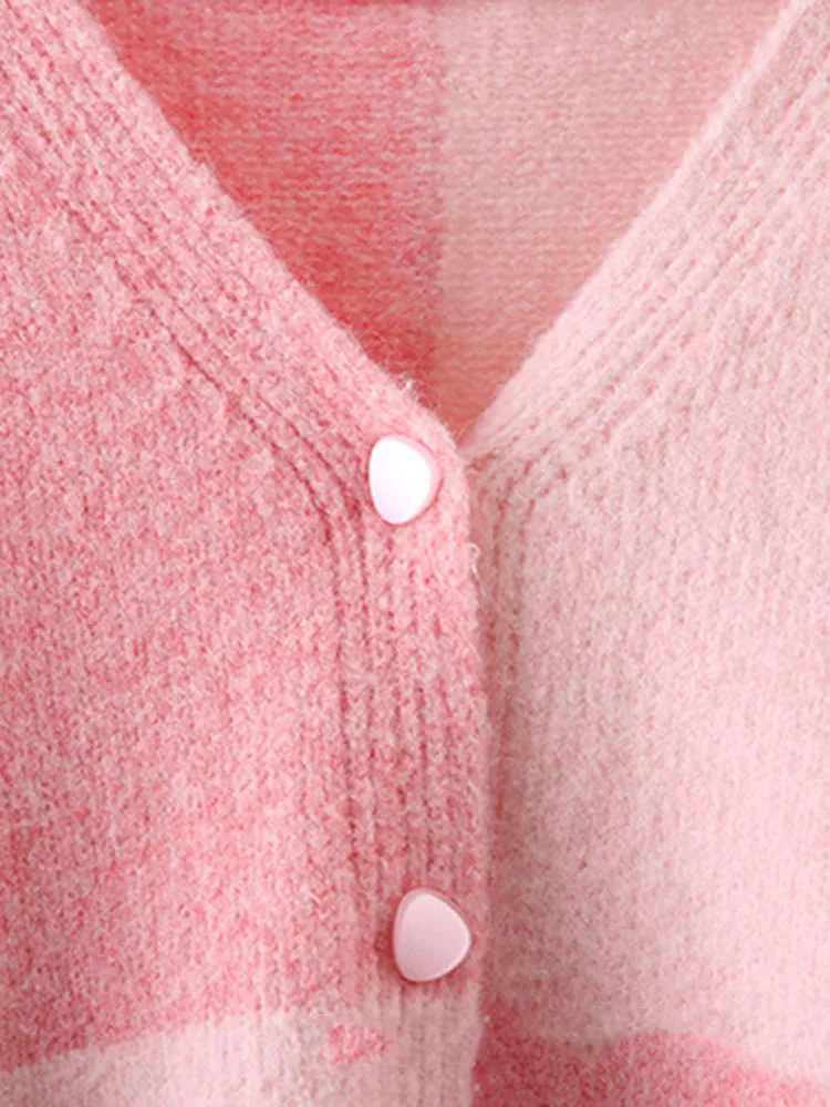 Ladies Oversized Two-Tone Plunge Buttoned Acrylic Sweater