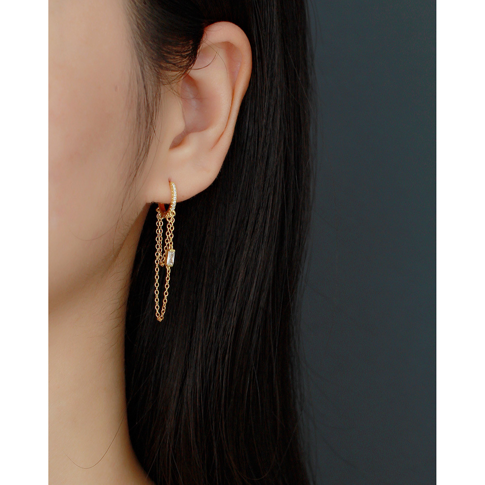 Light Luxury S925 Sterling Silver INS Chain Tassel Design Feel Earrings Ear Buckles Versatile Earrings Female