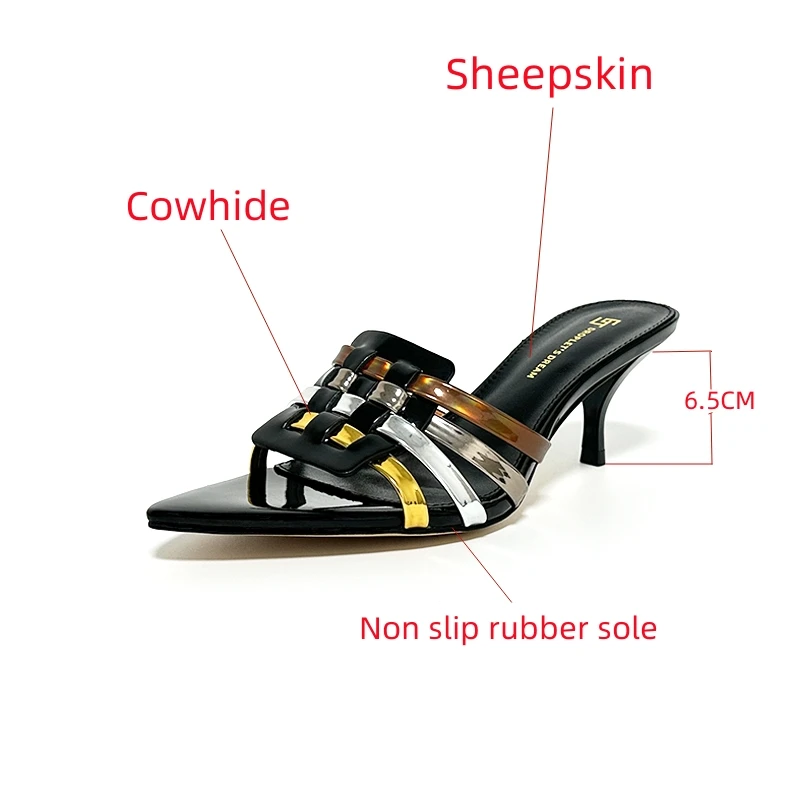 Summer New Women's High Heels Plus Size 35-44 Elegant Party Shoes Wedding Shoes Pointed Open Toe Sexy Women's Slippers