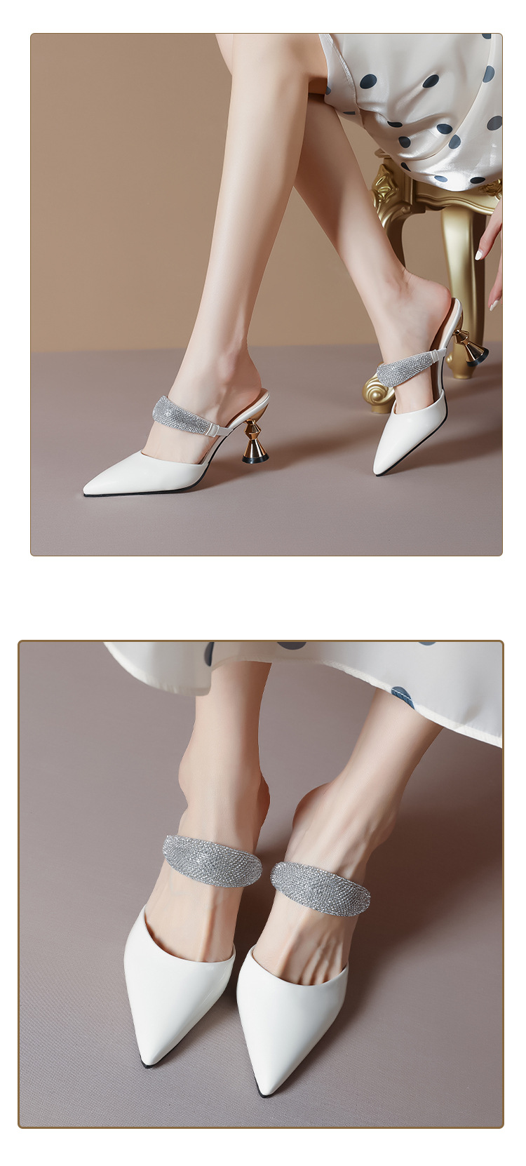 French sexy fashionable outer wear rhinestone sandals for women with pointed toe high heels