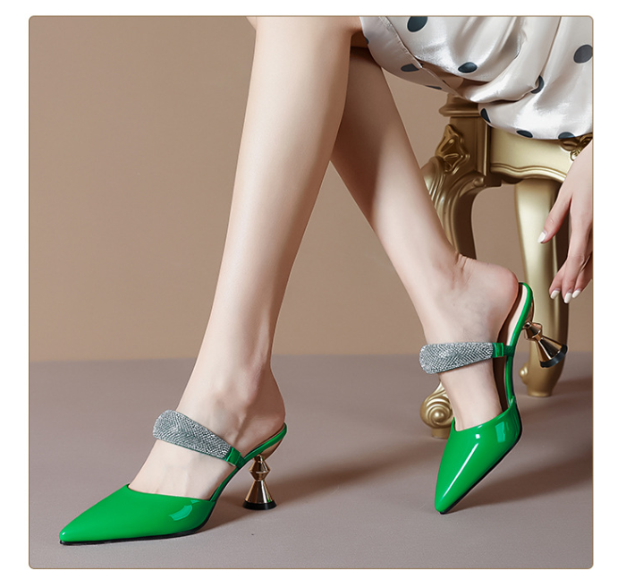 French sexy fashionable outer wear rhinestone sandals for women with pointed toe high heels