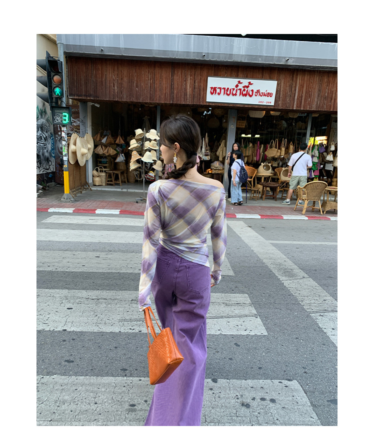 Chic Swinging Collar Grid Tailored Shirt