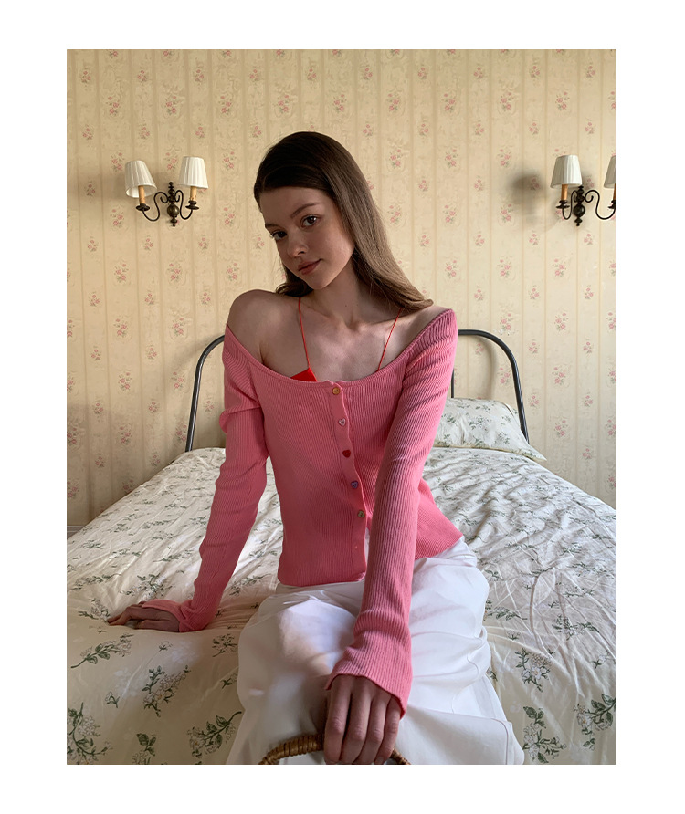 Solid Button Front Scoop Collar Long Sleeve Cardigan