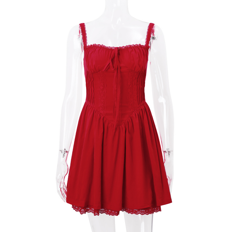 Strapless Dress Women Summer Atmosphere Slimming Red Date Short Dress