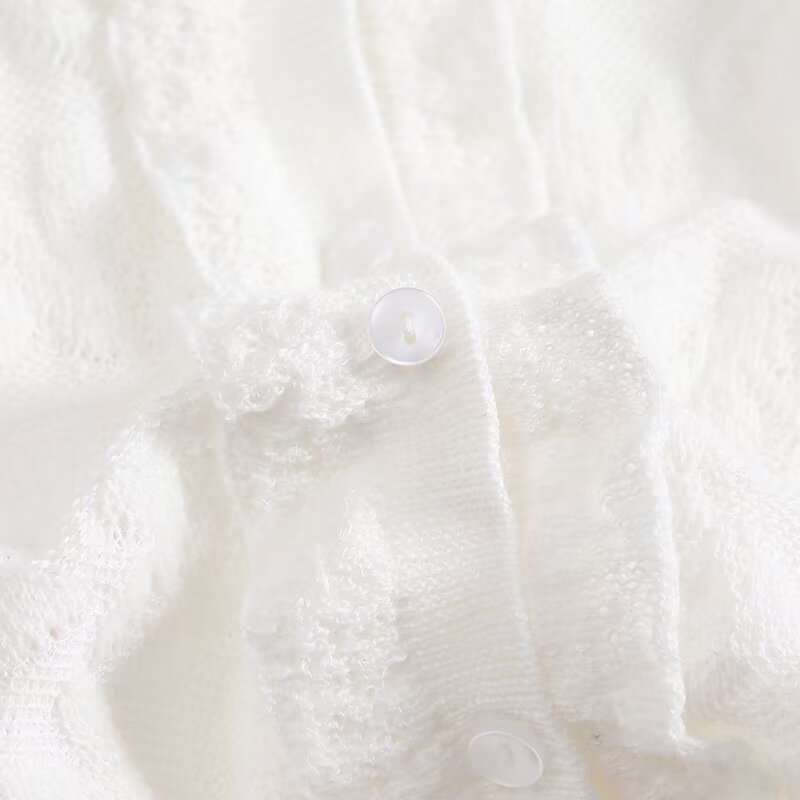 Ladies Ivory Scoop Three-Quarter Sleeve Button Front Cardigan