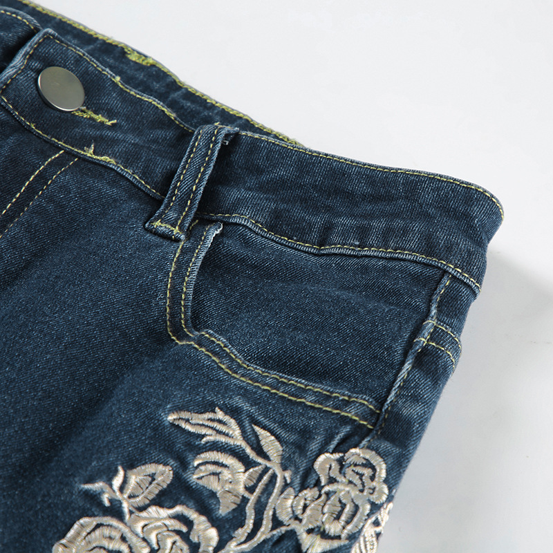 Rose embroidery retro gradient niche spicy jeans