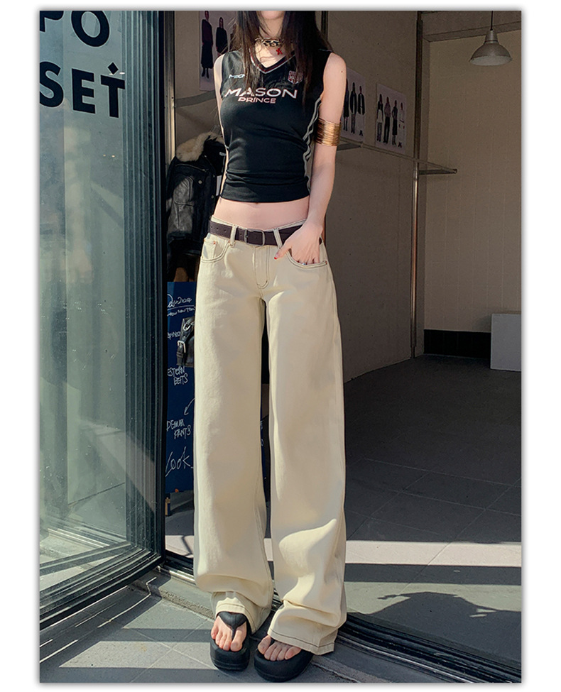 Women's Low Waist Wide Leg Jeans Summer Loose Slim Straight Pants