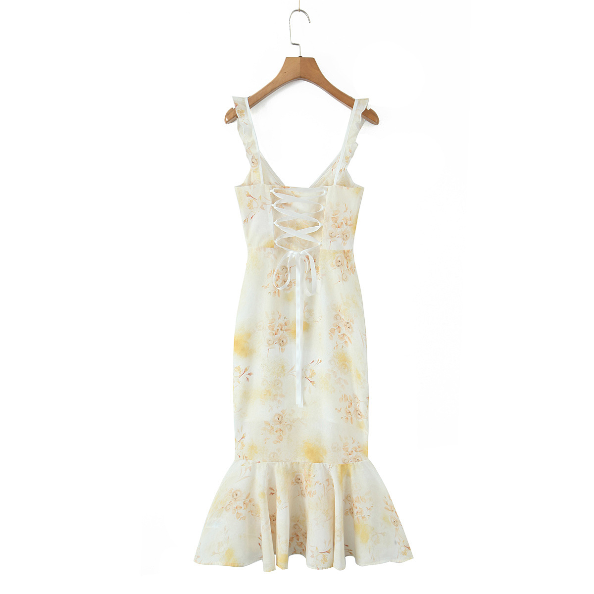 Strapped fish tail sleeveless printed long skirt dress